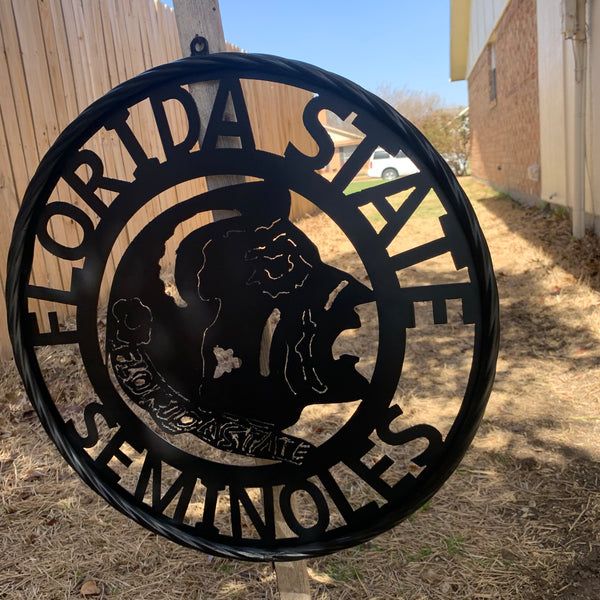 12",18", 24", 32" FSU FLORIDA STATE SEMINOLES INDIAN BLACK METAL CUSTOM VINTAGE CRAFT TEAM SIGN