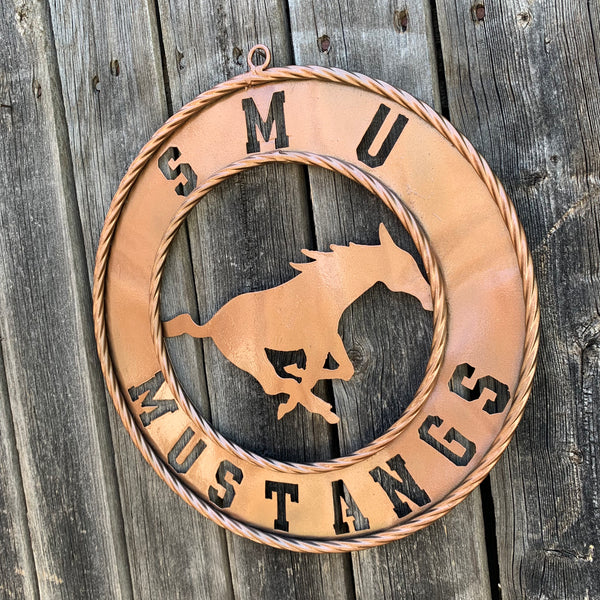 SMU MUSTANGS HAMMERED COPPER METAL CUSTOM VINTAGE CRAFT WALL ART TEAM SIGN HANDMADE