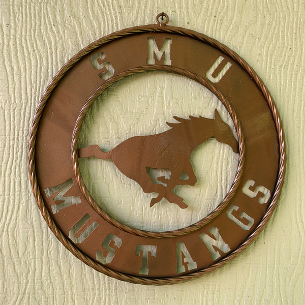 SMU MUSTANGS HAMMERED COPPER METAL CUSTOM VINTAGE CRAFT WALL ART TEAM SIGN HANDMADE