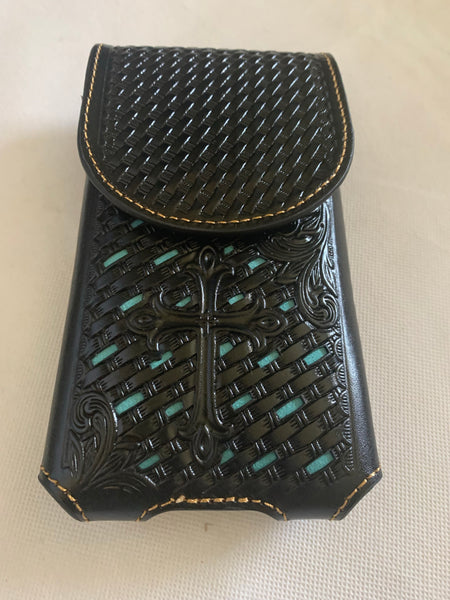#LG_2006  7" PLAIN GENUINE LEATHER POUCH EXTRA LARGE  BELT LOOP HOLSTER CELL PHONE CASE UNIVERSAL OVERSIZE