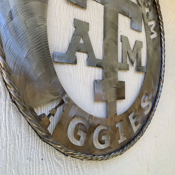 24" TEXAS A&M WIDE BAND RAW METAL CUSTOM VINTAGE CRAFT WALL ART TEAM SIGN HANDMADE