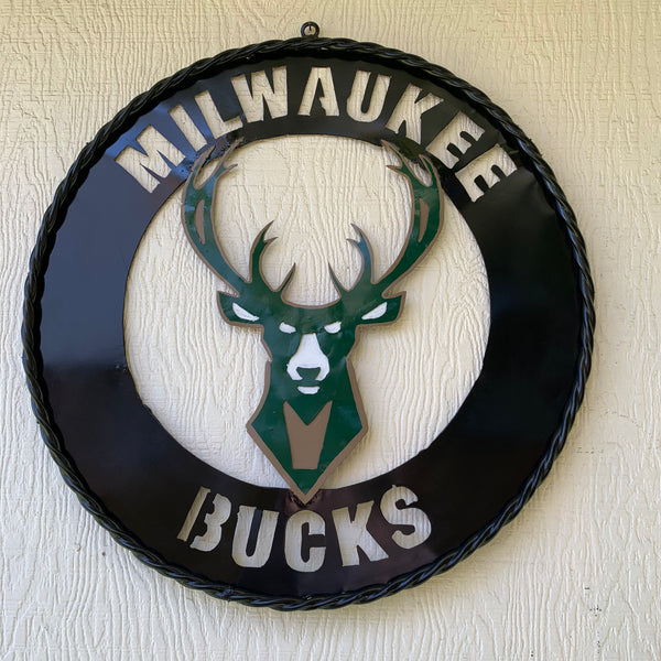 24" MILWAUKEE BUCKS WIDE BAND DISC STYLE METAL CUSTOM VINTAGE CRAFT TEAM SPORTS SIGN HANDMADE