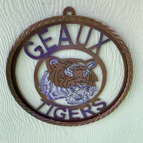 12",18",24",32" GEAUX TIGERS CUSTOM VINTAGE METAL CRAFT TEAM WALL ART HANDMADE