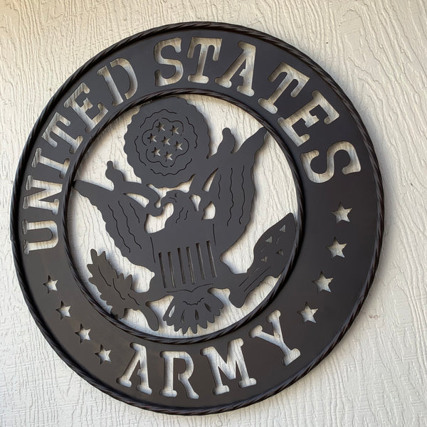 24" USA ARMY MILITARY BROWN  METAL DISC STYLE WALL ART DECOR VINTAGE CRAFT WESTERN HOME DECOR NEW