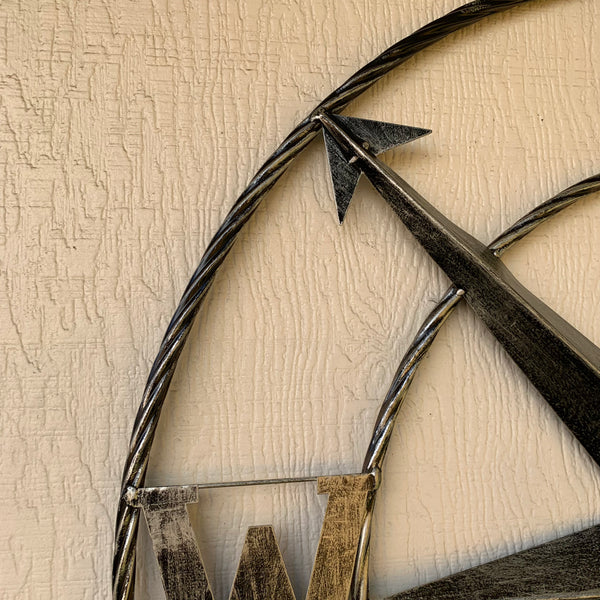 36" COMPASS GREY METAL ART WESTERN METAL ART HOME WALL DECOR RUSTIC GREY #EH10383