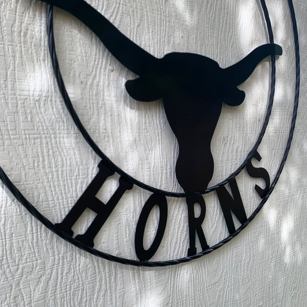 HOOKEM HORNS GLOSSY BLACK TEXAS LONGHORNS HOOK EM METAL CUSTOM VINTAGE CRAFT WALL ART TEAM SIGN HANDMADE