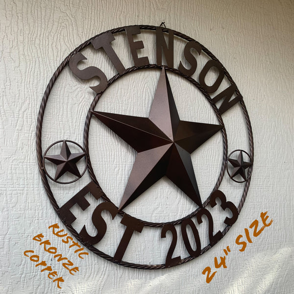 STENSON STYLE YOUR CUSTOM STAR NAME BARN METAL STAR 3d TWISTED ROPE RING WESTERN HOME DECOR RUSTIC BRONZE COPPER NEW HANDMADE 24",32",34",36",40",42",44",46",50"