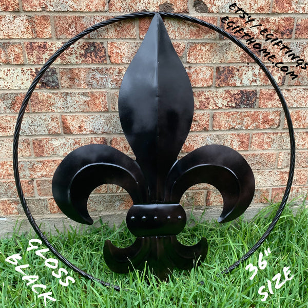 #EH10645 24", 36" GLOSS BLACK FLEUR DE LIS METAL WALL ART SIGN WESTERN HOME DECOR HANDMADE NEW