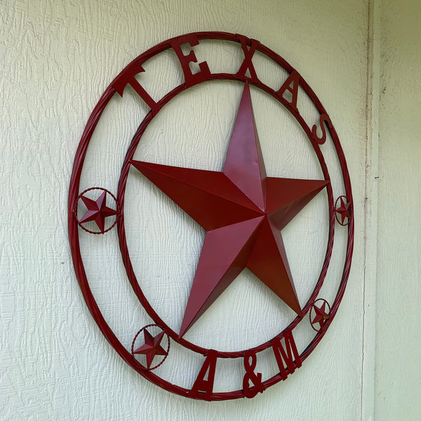 TEXAS A&M BURGUNDY RED BARN LONE STAR METAL CUSTOM VINTAGE CRAFT TEAM STAR WESTERN HOME DECOR HANDMADE SIZE:24",32",36",40",42",44",46",50"