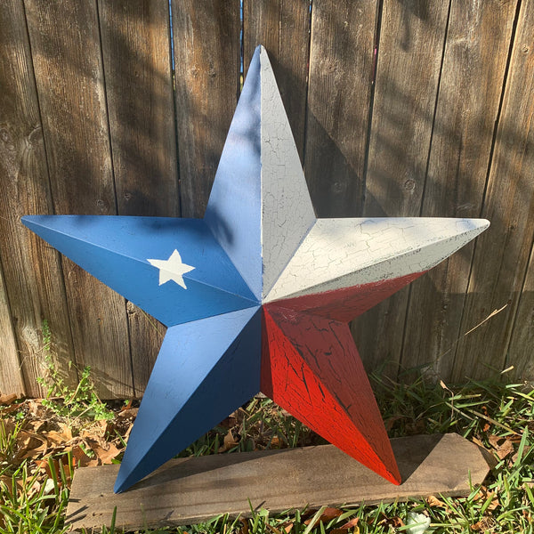 CRACKLE STYLE RED WHITE & BLUE METAL BARN STAR METAL WALL ART WESTERN HOME DECOR RUSTIC NEW