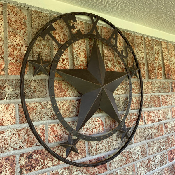 24" TEXAS BARN STAR BEADED METAL ART WESTERN HOME DECOR VINTAGE RUSTIC DARK BRONZE