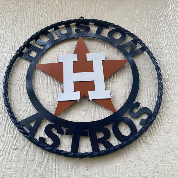 12",18",24",32",36" HOUSTON ASTROS ORANGE & NAVY  BLUE CUSTOM METAL VINTAGE CRAFT WALL ART HANDMADE