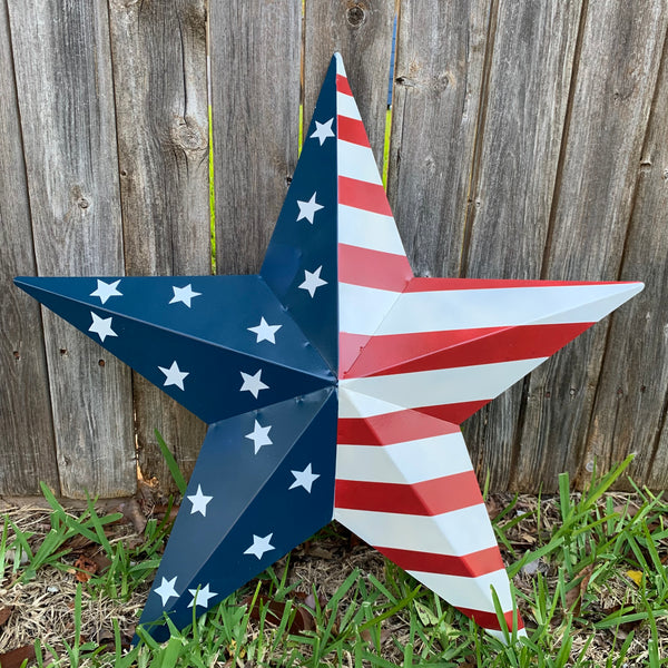 12",16",24",30",36" USA AMERICAN FLAG STAR STYLE#9 RED WHITE & BLUE METAL BARN STAR METAL WALL ART HANDMADE