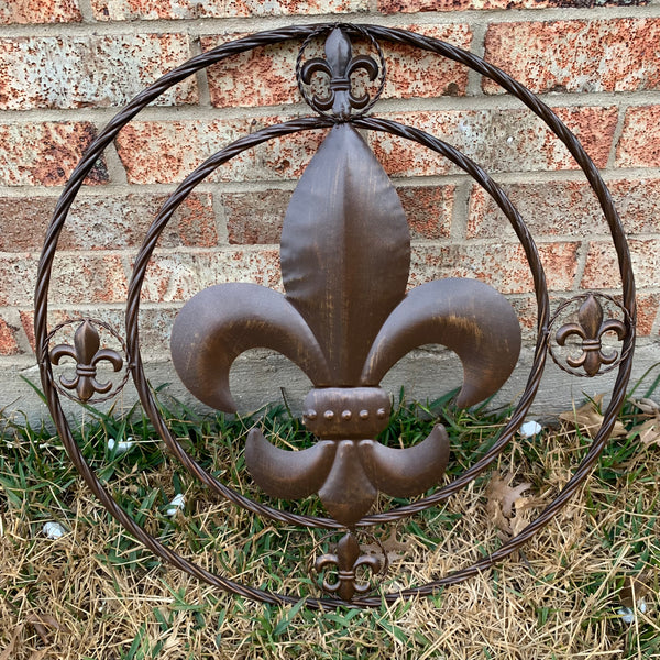 MULTI FLEUR DE LIS METAL WALL ART WESTERN HOME DECOR VINTAGE RUSTIC BROWN ART NEW