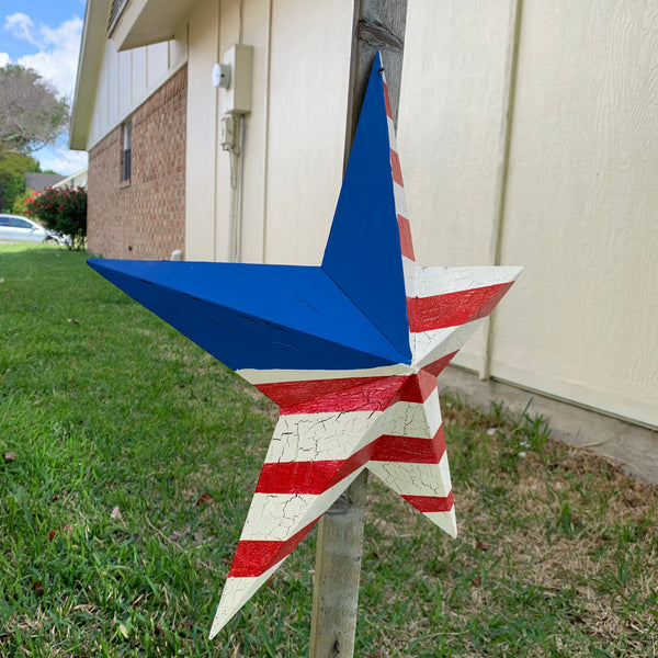 CRACKLE STAR RED WHITE BLUE Metal Wall Art Western Home Decor Handmade 9",12",16",24",30",34",36"