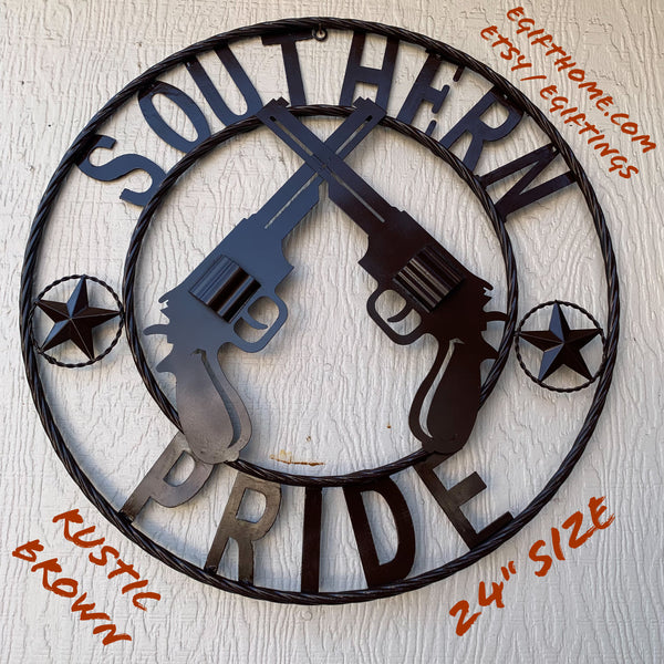 #SI_XL2132 SOUTHERN PRIDE 24" GUNS PISTOLS BROWN METAL WALL ART WESTERN HOME DECOR NEW