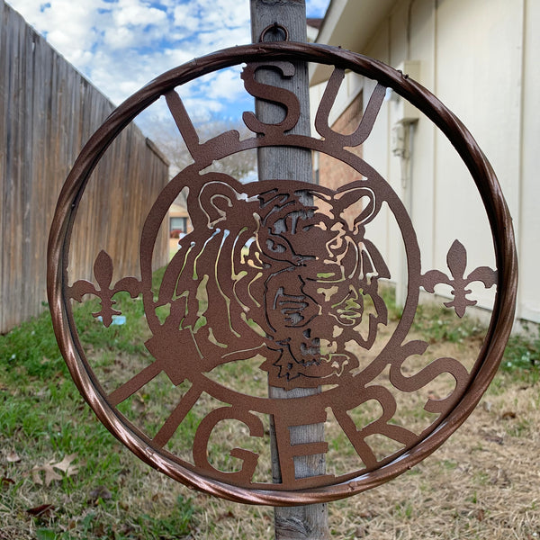 12" LSU TIGERS CUSTOM METAL VINTAGE CRAFT WESTERN HOME DECOR NEW