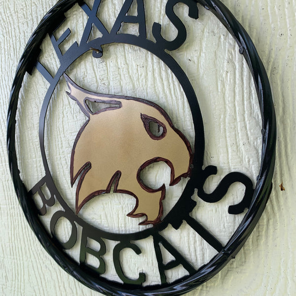 12" TEXAS BOBCATS CUSTOM METAL VINTAGE CRAFT SIGN TEAM WESTERN HOME DECOR HANDMADE