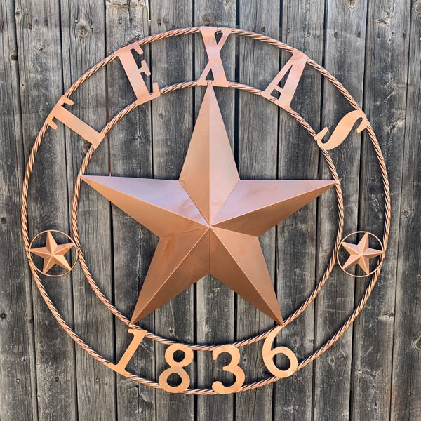 24", 32",36",40" TEXAS 1836 HAMMERED COPPER  BARN STAR METAL WALL WESTERN HOME DECOR RED WHITE BLUE ART