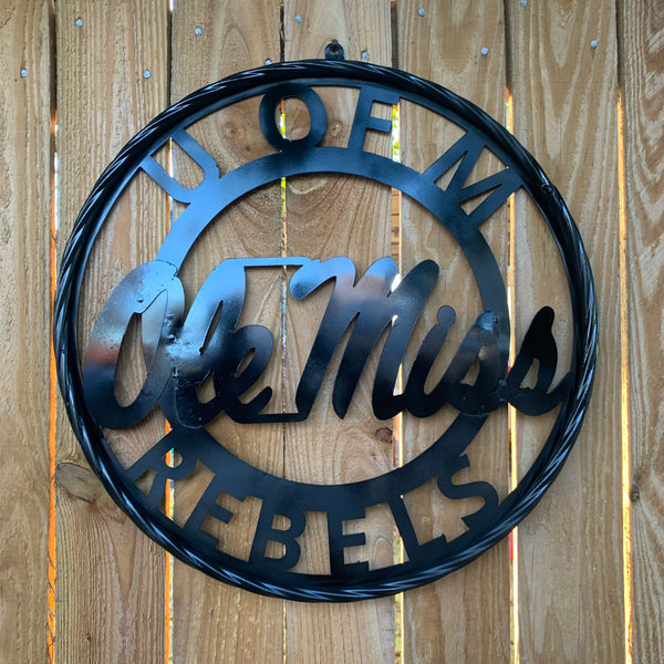 12",18",24",32" OLE MISS REBELS MISSISSIPPI BLACK CUSTOM VINTAGE METAL CRAFT TEAM SIGN HANDMADE RUSTIC BLACK