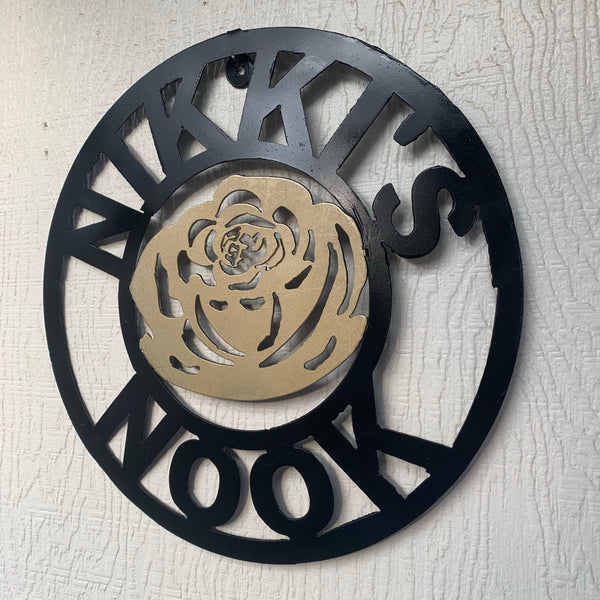 CUSTOM NAME GOLD FLOWER VALENTINE'S LASERCUT METAL SIGN WESTERN HOME DECOR CUSTOM SIGN