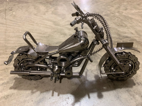 12" HARLEY STYLE MOTORCYCLE GUN METAL ART HAND CRAFT WESTERN HOME BAR DECOR