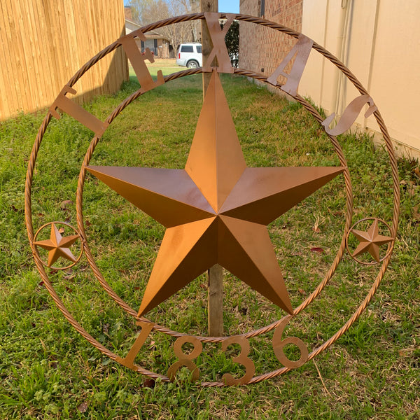 24", 32",36",40" TEXAS 1836 HAMMERED COPPER  BARN STAR METAL WALL WESTERN HOME DECOR RED WHITE BLUE ART