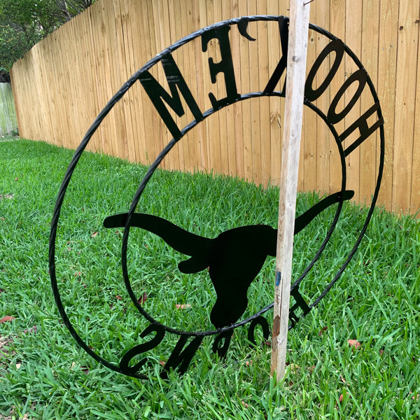 HOOKEM HORNS GLOSSY BLACK TEXAS LONGHORNS HOOK EM METAL CUSTOM VINTAGE CRAFT WALL ART TEAM SIGN HANDMADE