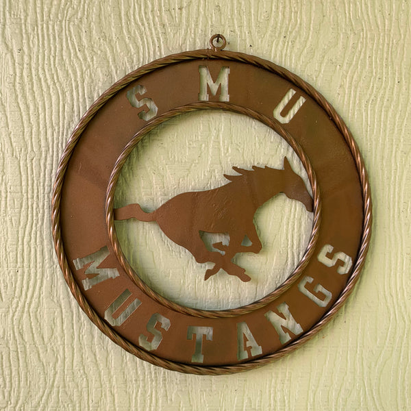 SMU MUSTANGS HAMMERED COPPER METAL CUSTOM VINTAGE CRAFT WALL ART TEAM SIGN HANDMADE