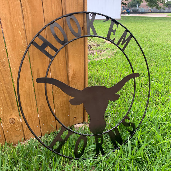 HOOKEM HORNS GLOSSY BLACK TEXAS LONGHORNS HOOK EM METAL CUSTOM VINTAGE CRAFT WALL ART TEAM SIGN HANDMADE