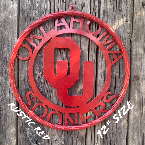 12", 18", 24", 32" OU OKLAHOMA SOONERS RUSTIC RED METAL CUSTOM VINTAGE CRAFT WALL ART TEAM SIGN HANDMADE