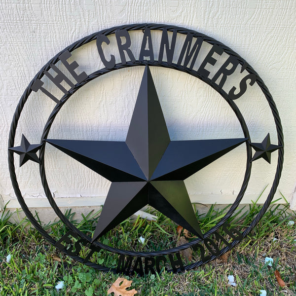 KOLET FAMILY STYLE YOUR CUSTOM FAMILY NAME STAR METAL BARN STAR ROPE RING KOLET FAMILY WESTERN HOME DECOR VINTAGE RUSTIC BROWN NEW HANDMADE 24",32",34",36",40",42",44",46",50"