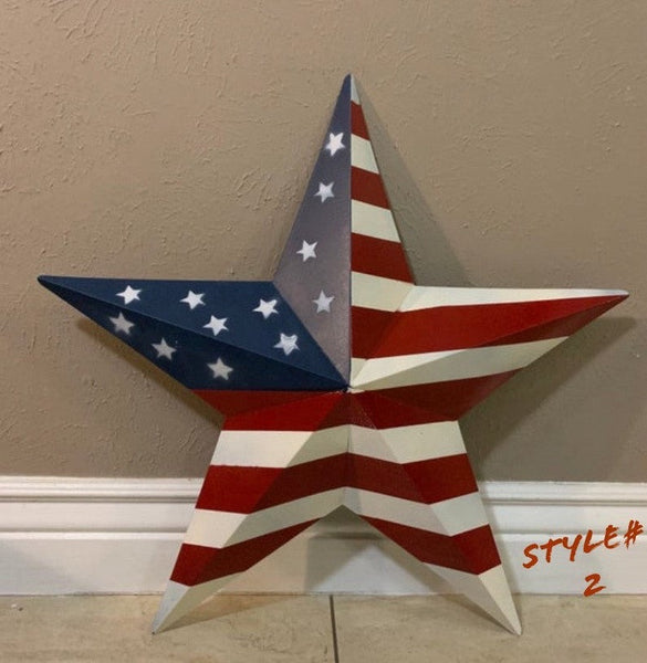 24" USA FLAG STAR RED WHITE & BLUE AMERICANA METAL BARN STAR METAL WALL ART HANDMADE TO ORDER