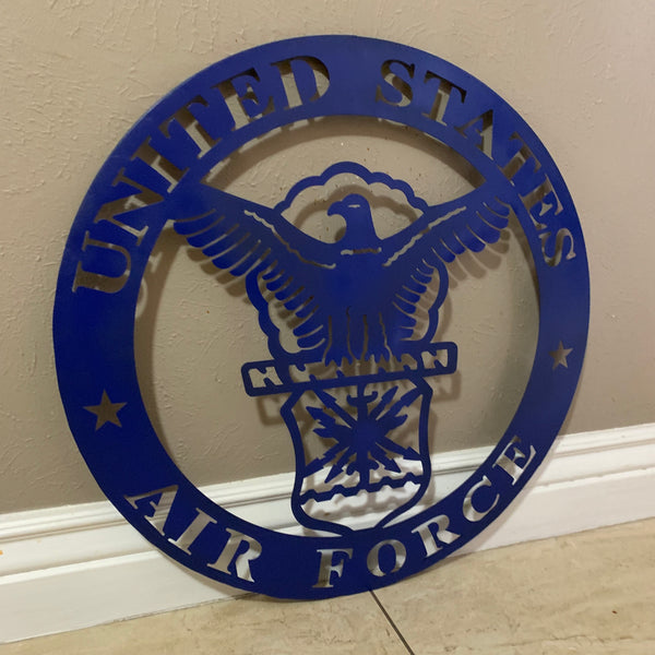 24" US AIR FORCE LASERCUT BLUE MILITARY METAL WALL ART AIRFORCE WESTERN HOME DECOR NEW
