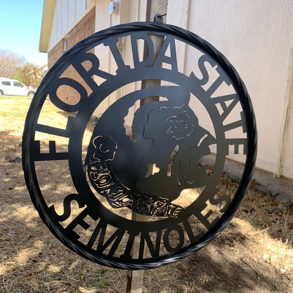 12",18", 24", 32" FSU FLORIDA STATE SEMINOLES INDIAN BLACK METAL CUSTOM VINTAGE CRAFT TEAM SIGN