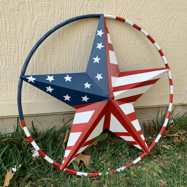 PEACE STAR METAL RED WHT BLUE STAR WESTERN HOME DECOR HANDMADE 12",16",24",32"36",38",40",48"