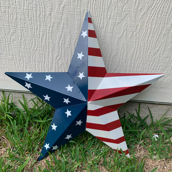 12",16",24",30",36" USA AMERICAN FLAG STAR STYLE#9 RED WHITE & BLUE METAL BARN STAR METAL WALL ART HANDMADE