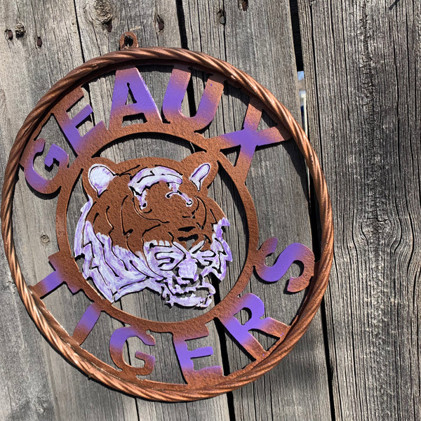 12",18",24",32" GEAUX TIGERS CUSTOM VINTAGE METAL CRAFT TEAM WALL ART HANDMADE