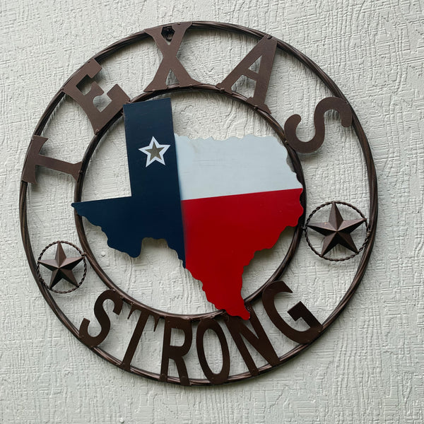 24" TEXAS STRONG BARN METAL WALL ART SIGN WESTERN HOME DECOR RED WHITE BLUE HANDMADE