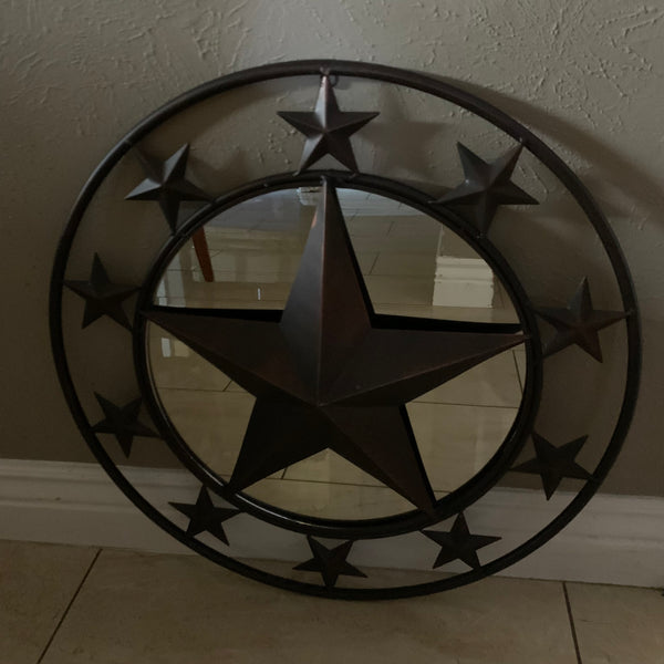 24" MULTI STAR WITH MIRROR METAL ART WESTERN HOME WALL DECOR RUSTIC BROWN NEW HANDMADE