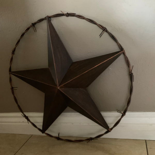 24" BARBWIRE TWISTED RING METAL WALL ART WESTERN HOME DECOR RUSTIC BRONZE COPPER #A10024
