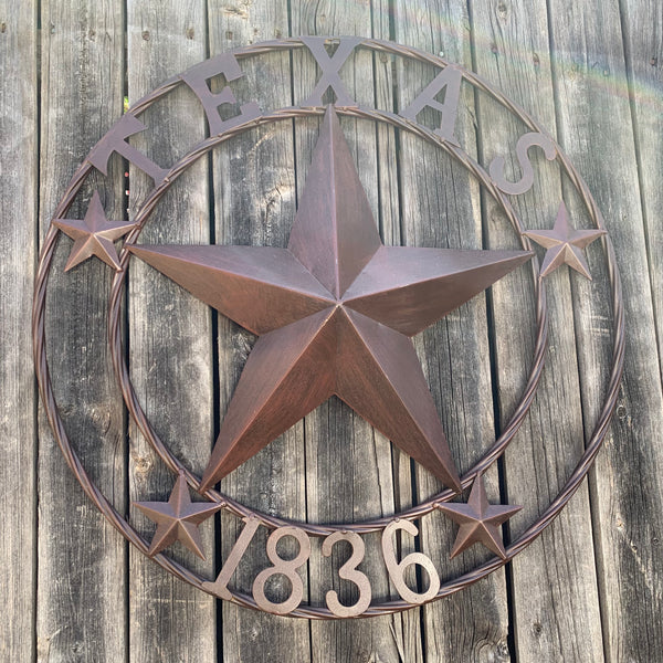 24", 32",36",40" TEXAS 1836 RUSTIC BROWN BARN STAR METAL WALL WESTERN HOME DECOR HANDMADE