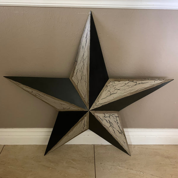 CRACKLE STYLE BEIGE & BLACK METAL BARN STAR METAL WALL ART WESTERN HOME DECOR RUSTIC NEW