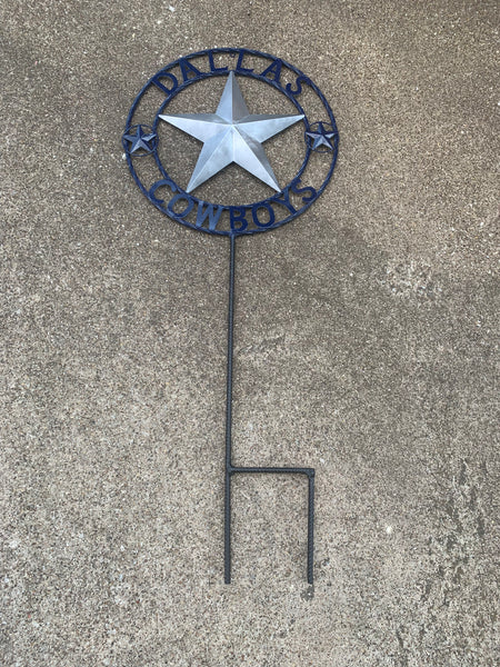 24" STAR & 34" STAKE DALLAS COWBOYS DECOR METAL ART WESTERN HOME WALL DECOR ALL SILVER & NAVY BLUE WITH 34" STAKE