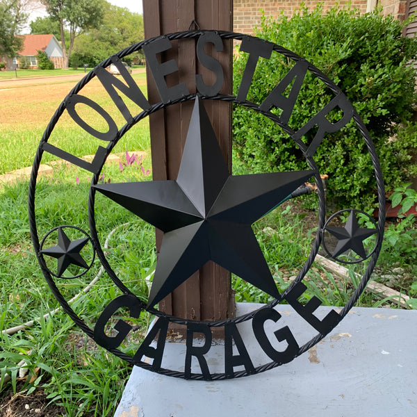 LONESTAR GARAGE STYLE CUSTOM BARN NAME STAR LONESTAR GARAGE METAL NAME BARN STAR WITH TWISTED ROPE RING 3d STAR ART WESTERN HOME DECOR RUSTIC BROWN