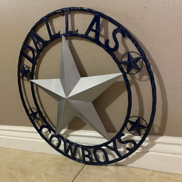 DALLAS COWBOYS SILVER & NAVY BLUE BARN STAR CUSTOM METAL VINTAGE LONE STAR WESTERN HOME DECOR HANDMADE 24",32",36",40",42",44",46",48",50"