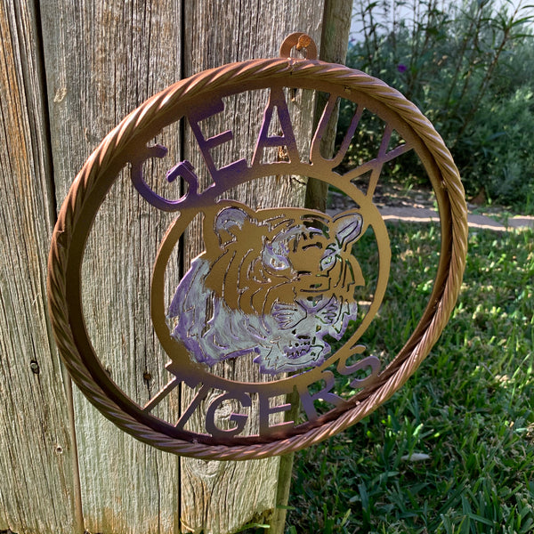 12",18",24",32" GEAUX TIGERS CUSTOM VINTAGE METAL CRAFT TEAM WALL ART HANDMADE