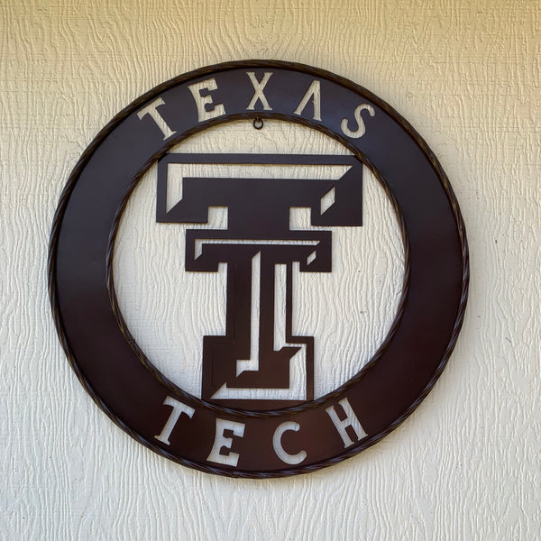 12", 18", 24", 32" TEXAS TECH BROWN WIDE BAND DISC RING CUSTOM METAL VINTAGE CRAFT SIGN HANDMADE TO ORDER