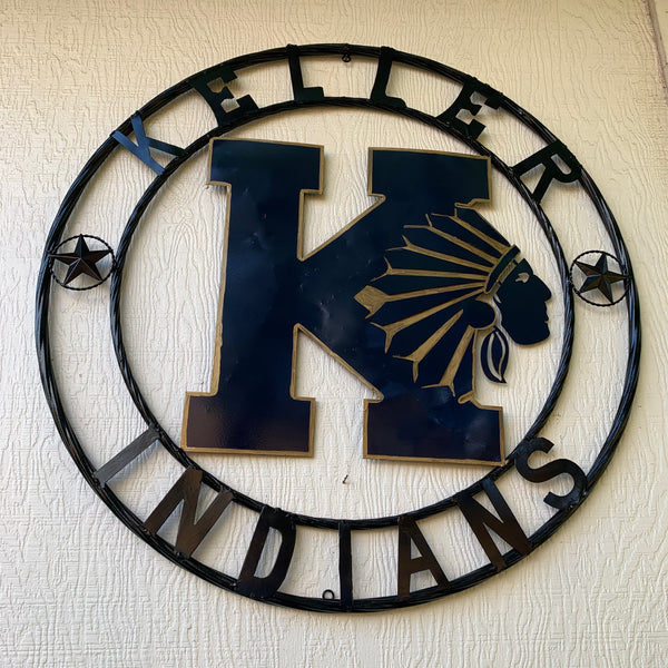 KELLER INDIANS CUSTOM VINTAGE METAL CRAFT WALL ART TEAM SIGN WESTERN HOME DECOR NEW