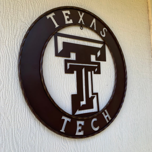 12", 18", 24", 32" TEXAS TECH BROWN WIDE BAND DISC RING CUSTOM METAL VINTAGE CRAFT SIGN HANDMADE TO ORDER